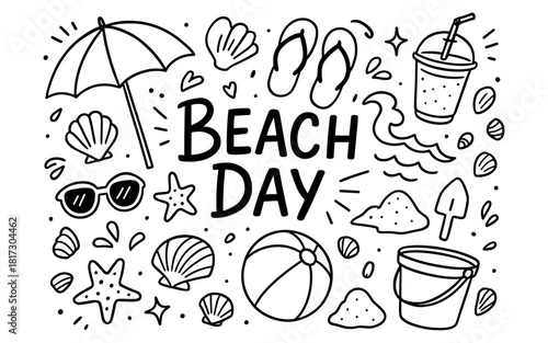 Beach day doodles: summer fun with sandcastles, seashells, and sun