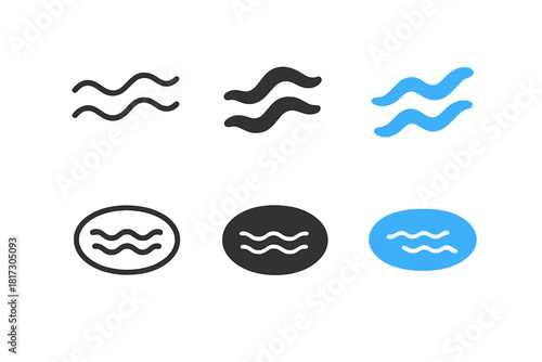 Minimalistic River and Lake. Linear minimalistic river icon: wavy line outline representing water, uniform line thickness, no fill