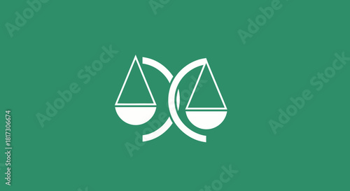 Abstract Concept of Balance and Justice Presented with Iconic Scales on Green Background