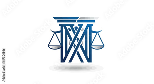 Abstract Concept of Justice and Law Represented via Emblem and Balanced Scales