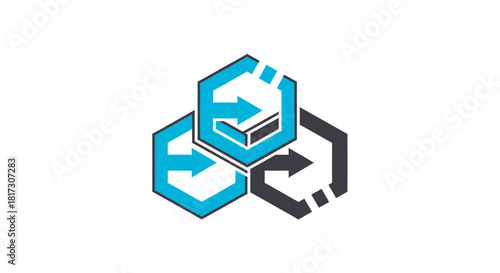 Abstract Connectivity Concept With Hexagons and Arrows Illustrates Network Flow and Synergy