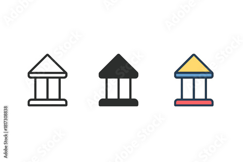 Minimalist Merry-Go-Rounds. Minimalist merry-go-round icon: three identical merry-go-rounds in a row, first in line style with