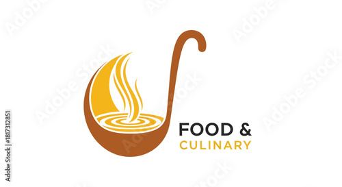 Abstract Culinary Logo Depicting Soup Being Served In An Elegant Ladle Design