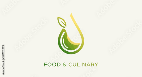 Abstract Culinary Logo Design Featuring Leaf and Drop Shape for Food and Healthy Eating