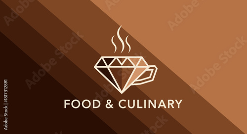 Abstract Culinary Logo: Diamond Coffee Cup Illustration Against Brown Gradient Background
