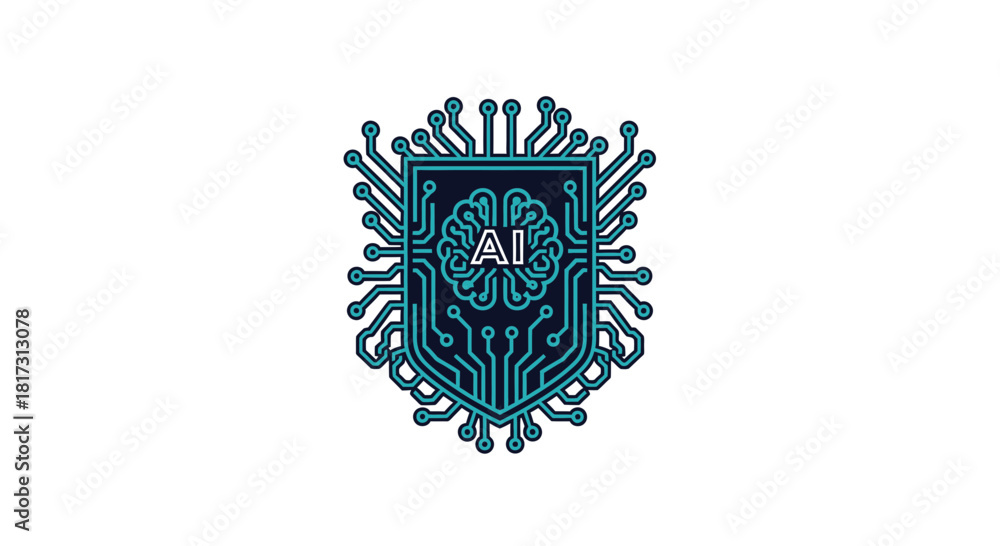 Obraz premium Abstract Digital Intelligence Emblem Illustrated on a Pure White Background For Design Usage