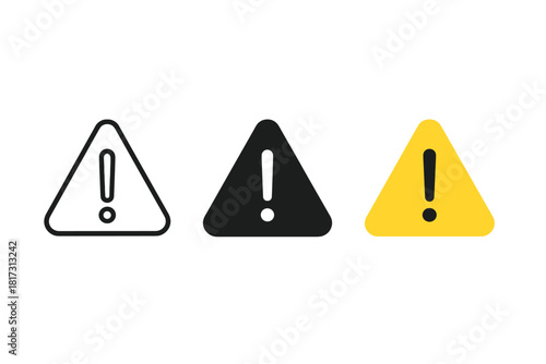 Minimal Warning Signs. Minimalist warning sign icon: three identical caution or warning signs in a row, first in line style with
