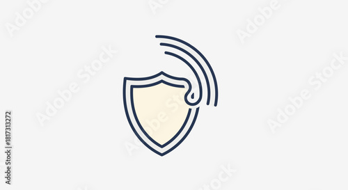 Abstract Digital Security Emblem Depicting Shield Combined With Wireless Signal Technology