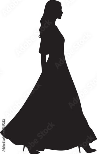 Fashion Model Walking on Runway in Flowing Maxi Dress Silhouettes Stock Illustration of Minimal Elegance