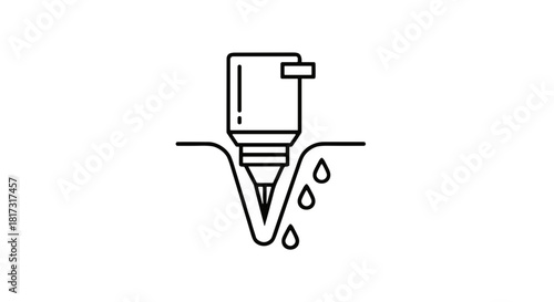 Drip irrigation icon in clean line art style, black and white colors, agricultural technology