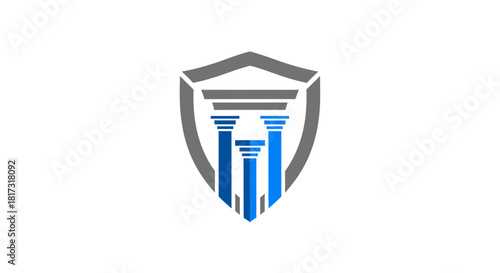 Abstract Emblem Featuring Columns Shield Shape Law or Legal Representation Concept