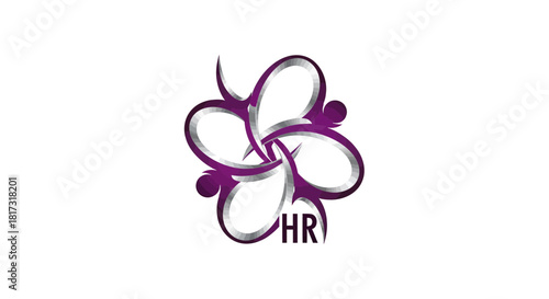 Abstract Floral Design with HR Designation in Purple and Silver on White Background