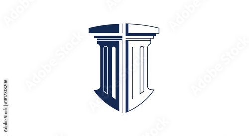 Abstract Emblem of Two Columns Forming a Modern, Sophisticated Shield Design
