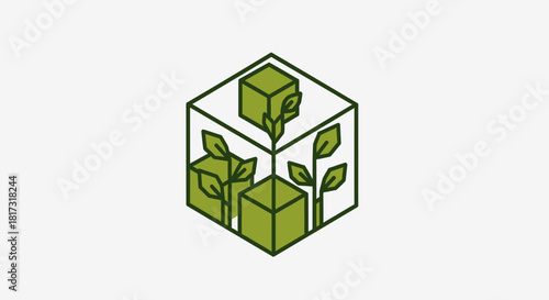 Abstract Environmental Concept: A Geometric Cube Symbolizing Growth and Sustainability