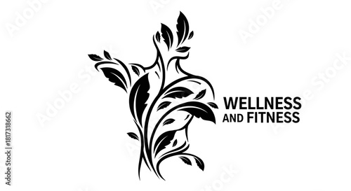 A stylized black and white logo featuring a human silhouette intertwined with flourishing leaves and branches, alongside the text "WELLNESS AND FITNESS".