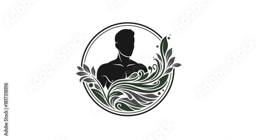 Logo featuring a muscular figure encircled by decorative leaves, creating a natural and health-focused design.
