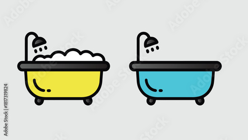 Print Colorful Bubble Bath and Shower Tub Icon Set Vector illustration