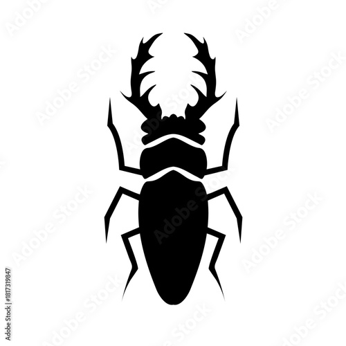 Black insect silhouette and vector illustration of a stag beetle design icon