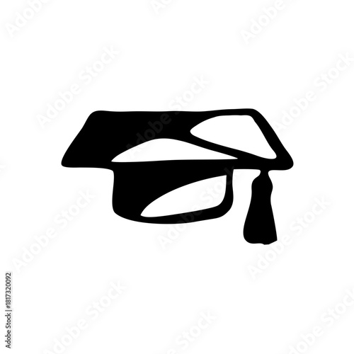 Black vector illustration of a graduation cap and tassel isolated for academic success and diploma achievement