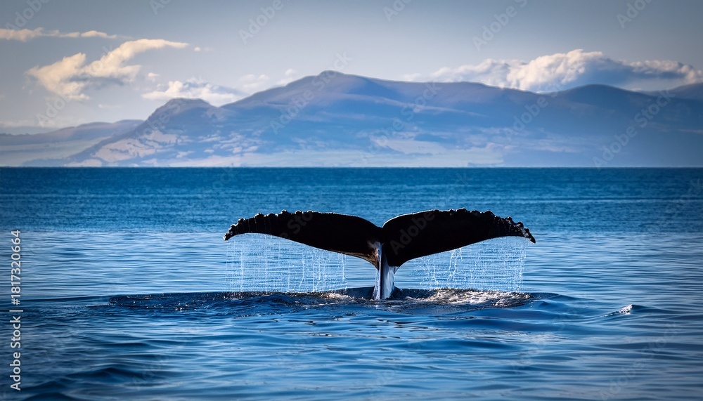 Naklejka premium A Whale Tail Is Seen In The Ocean