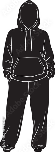 Woman in Streetwear Hoodie and Sweatpants Silhouettes Stock Illustration of Casual Urban Style