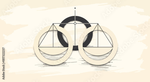 Abstract Geometric Balance Symbol Design With Light Cream Background And Textural Elements