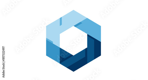 Abstract Geometric Blue Hexagon Design on White Background, Modern and Stylish