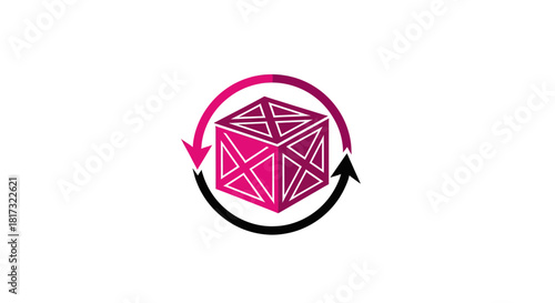 Abstract Geometric Box Surrounded By Circulation Arrows Representing Cycle And Process