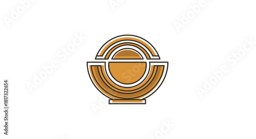 Abstract Geometric Bronze Shape With Unique Design Elements On A White Background