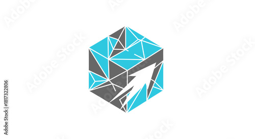 Abstract Geometric Arrow Rising In Colorful Hexagon, Modern Design Vector Illustration