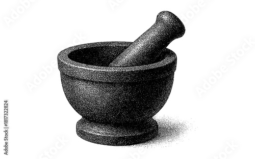 Stippled mortar and pestle illustration for culinary and herbal designs