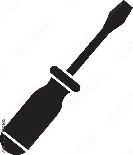 Black silhouette of a flathead screwdriver on a white background tool