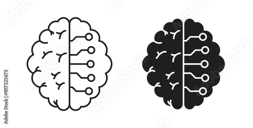 Machine learning icons, vector symbols. filled flat sign