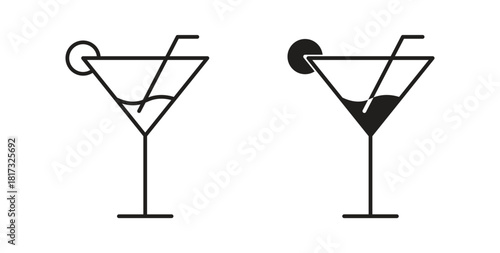 Martini glass icons, vector symbols. filled flat sign