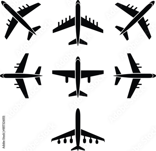 Silhouettes of Airplanes in Various Flight Positions vector (22