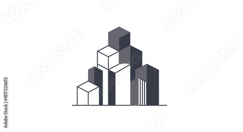 Abstract Geometric Cityscape Depiction Featuring Modular Architecture and Minimalist Design