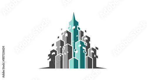 Abstract Geometric Cityscape Depicting Urban Architecture and Modern Buildings in Vector Form