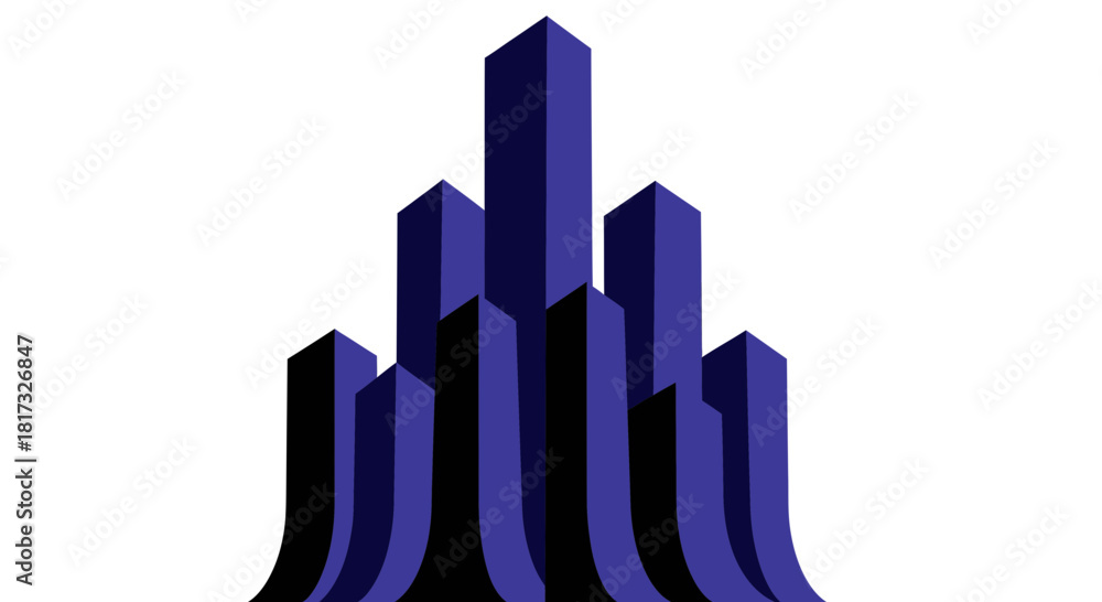 Fototapeta premium Abstract Geometric Cityscape Illustration with Modern Architectural Elements and Dark Blue Tones