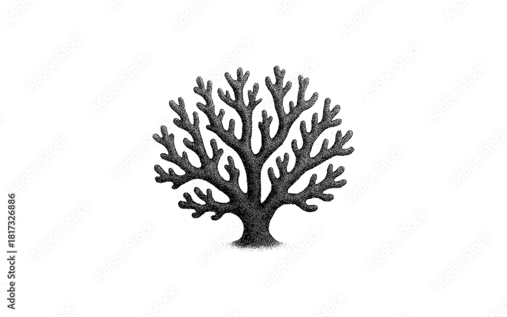 Naklejka premium Stippled coral silhouette: detailed marine life design in black and white
