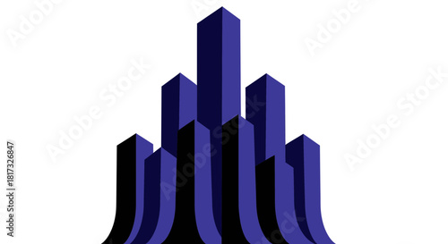 Abstract Geometric Cityscape Illustration with Modern Architectural Elements and Dark Blue Tones