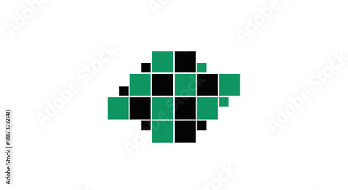 Abstract Geometric Composition Of Emerald And Obsidian Squares On White Background