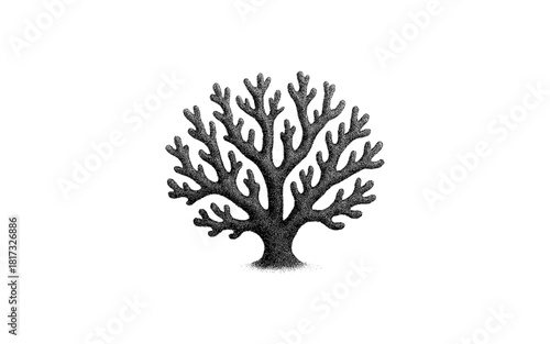 Stippled coral silhouette: detailed marine life design in black and white