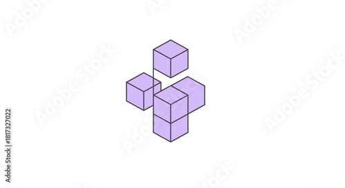 Abstract Geometric Composition Of Lilac Cubes Representing Interconnected Structures