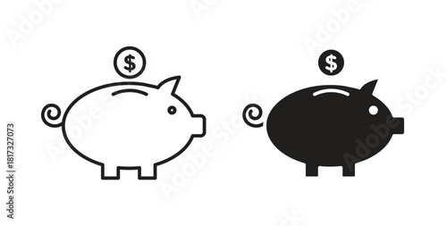 Piggy bank icons, vector symbols. filled flat sign