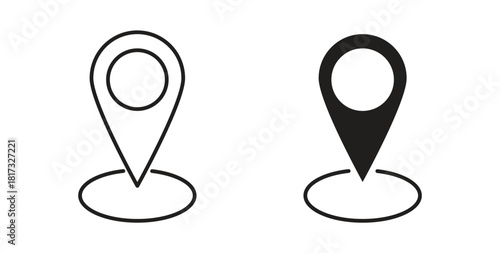Pin icons, vector symbols. filled flat sign