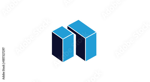 Abstract Geometric Composition Of Two Rectangular Cubes Over A White Background