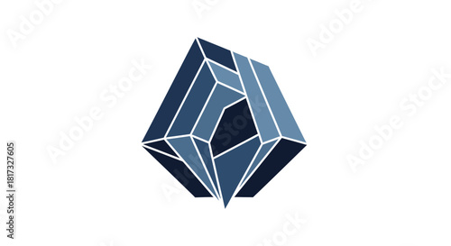 Abstract Geometric Crystal Design in Shades of Blue with Modern Digital Aesthetics