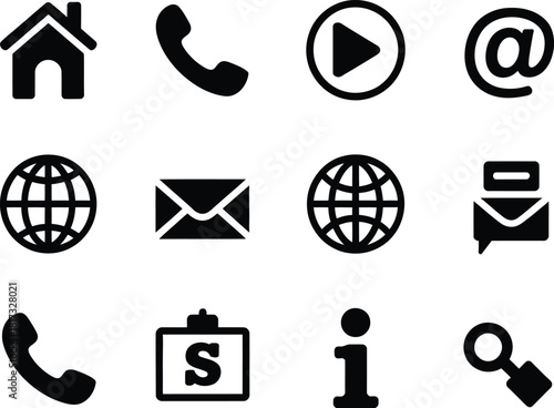 Twelve Black Contact Icons On White Background vector