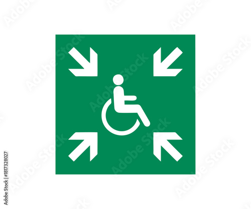 ISO 7010 E024 Evacuation temporary refuge sign. Safety condition sign pictogram vector design and illustration. 

