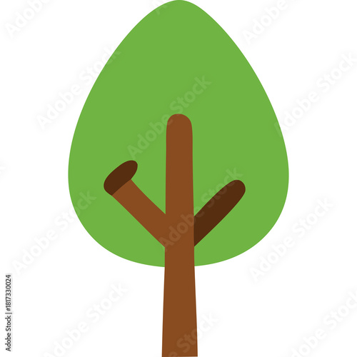 Simple green tree with brown trunk and branches on a transparent background